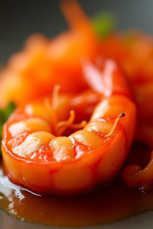 Dettaglio del piatto con gambero rosso di Mazara